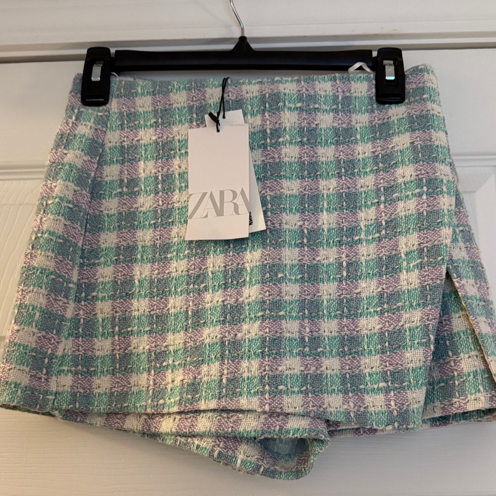 Zara Plaid Skort in Mint and Lavender